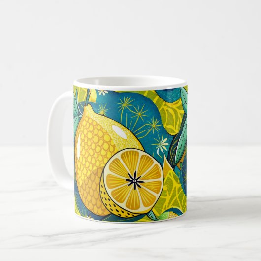 Gele citroen en bijentuin koffiemok (Voorkant links)