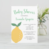 Gele citroen en bladeren Baby shower Invitation Kaart (Staand voorkant)