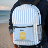 Gele Citroen en Fresh Sky Blue Stripes Monogram Bedrukte Rugzak