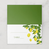 Gele citroen en groene bladeren Citrus bruiloft Plaatskaartje (Buitenkant ongevouwen)
