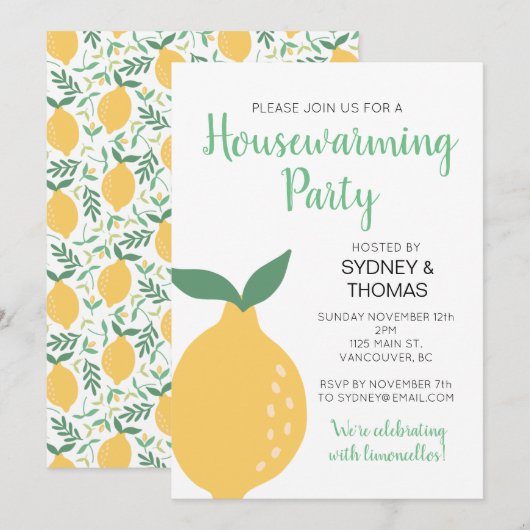 Gele citroen en verlaat het opwarmingsfeest kaart (Voorkant / Achterkant)