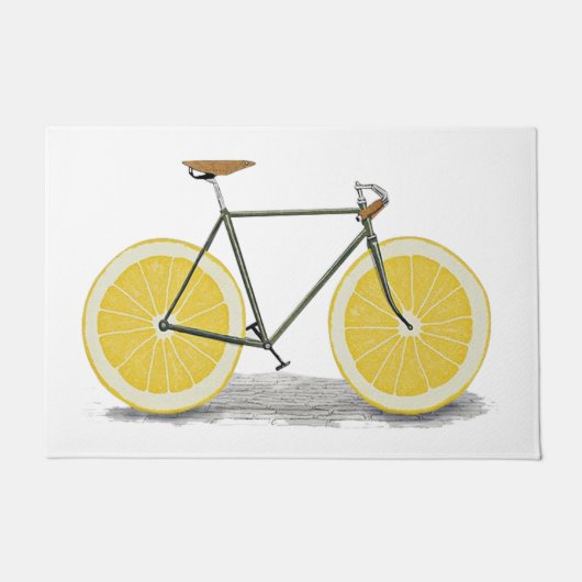 Gele citroen fiets mat, grappig fruit deurmat (Voorkant)