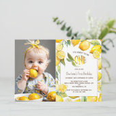 Gele citroen fruit Citrus eerste 1e verjaardag fot Kaart (Staand voorkant)