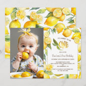 Gele citroen fruit Citrus eerste 1e verjaardag fot Kaart (Voorkant / Achterkant)