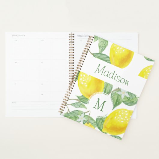 Gele citroen fruit leuk trendy monogram planner (Display)
