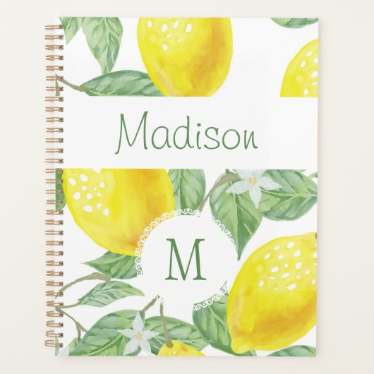 Gele citroen fruit leuk trendy monogram planner (Voorkant)