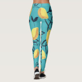 Gele citroen gouache patroon op turquoise. leggings (Achterkant)