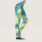 Gele citroen gouache patroon op turquoise. leggings (Rechts)
