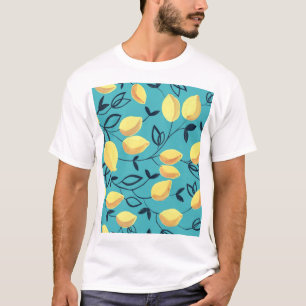 Gele citroen gouache patroon op turquoise. t-shirt