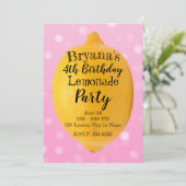 Gele citroen limonade roze verjaardagsfeestje kaart (Staand voorkant)
