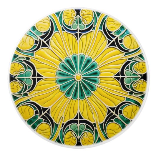 Gele citroen mediterrane zomer keramische knop (Voorkant)