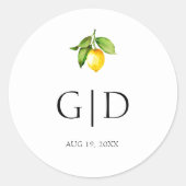Gele citroen monogrammen trouw ronde sticker (Voorkant)