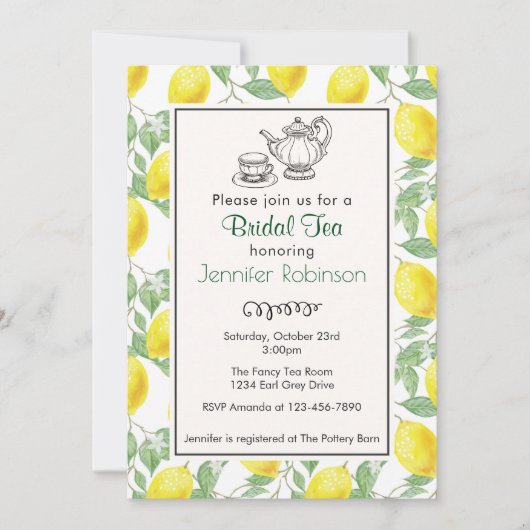 Gele Citroen Patroon Bruids Thee Uitnodigen Kaart (Voorkant)