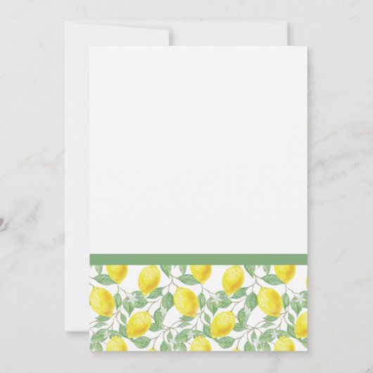 Gele Citroen Patroon Bruids Thee Uitnodigen Kaart (Achterkant)