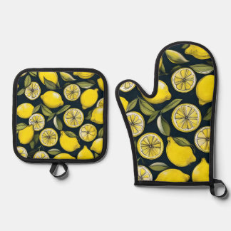 Gele citroen print ovenwant & pannenlap set