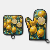 Gele citroen print ovenwant & pannenlap set (Voorkant)