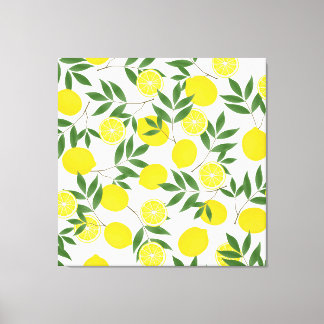 Gele citroen set naadloos patroon canvas afdruk