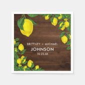 Gele Citroen Waterverf Paar Bruiloft Rustiek Hout Servet (Voorkant)
