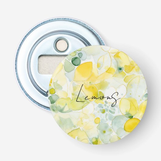 Gele Citroenen Abstract Button Flesopener (Voorkant)