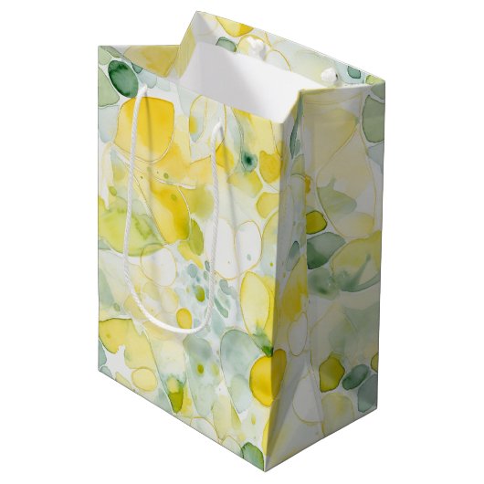 Gele Citroenen Abstracte Bruiloftsdouche Medium Cadeauzakje (Voorkant Gekanteld)