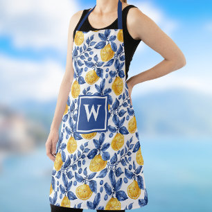Gele Citroenen Blauwe Bladeren Mediterraan Amalfi Schort