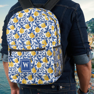 Gele Citroenen Blauwe Middellandse Zee Amalfi Init Bedrukte Rugzak