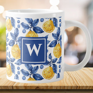 Gele Citroenen Blauwe Middellandse Zee Amalfi Init Grote Koffiekop