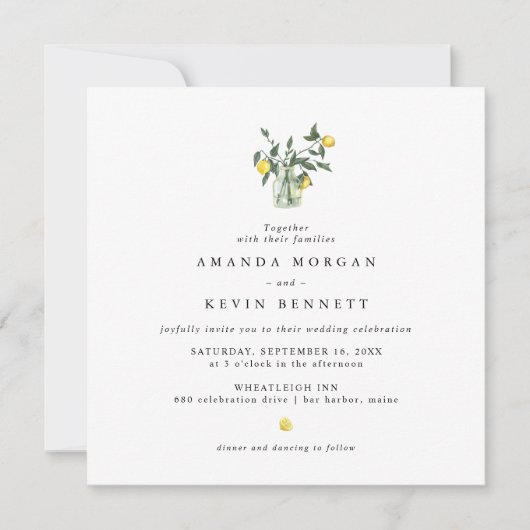 Gele citroenen Elegante bruiloft Kaart (Voorkant)