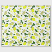 Gele citroenen en bladeren Hand geïllustreerd patr Cadeaupapier (Vlak)