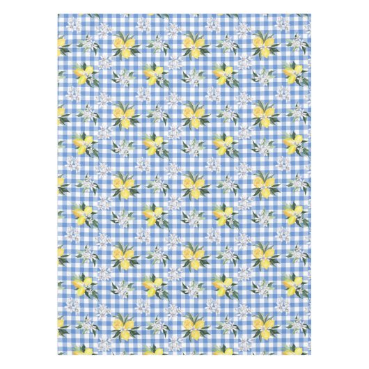Gele citroenen en blauwe gingham check tafelkleed (Voorkant)