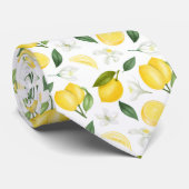 Gele citroenen en citroenboombloesems stropdas (Opgerold)