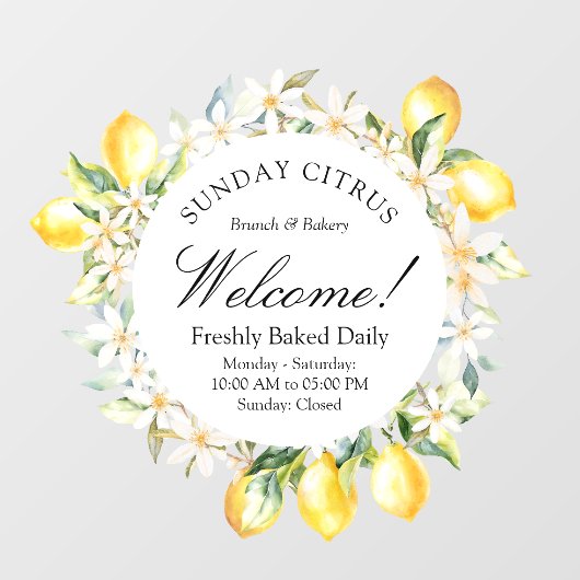 Gele citroenen en witte bloemen bloemenkrans raamsticker (Vel)