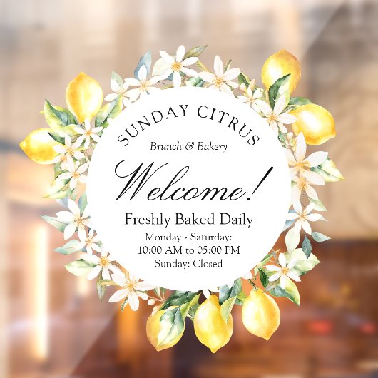 Gele citroenen en witte bloemen bloemenkrans raamsticker (Vel 2)