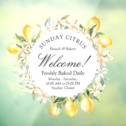 Gele citroenen en witte bloemen bloemenkrans raamsticker (Vel 3)