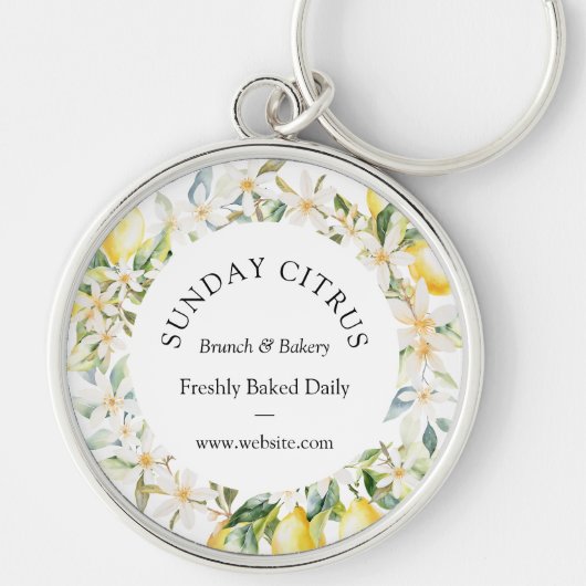 Gele citroenen en witte bloemen bloemenkrans sleutelhanger (Voorkant)