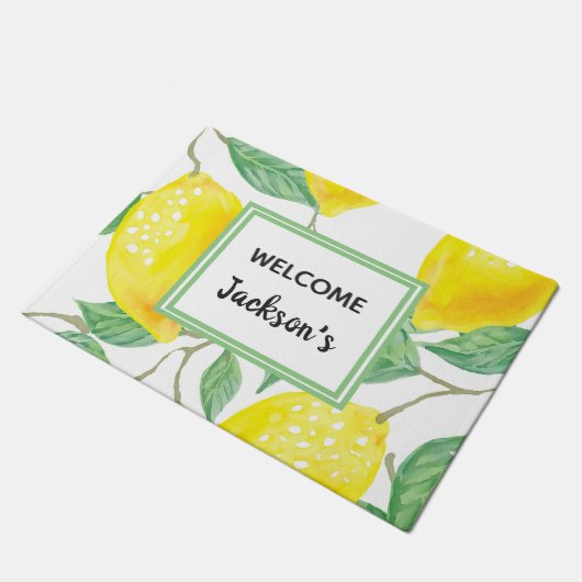 Gele citroenen familienaam welkom deurmat (Schuin)