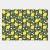 Gele citroenen, groene bladeren en witte bloemen w inpakpapier vel (Voorkant)