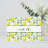 Gele citroenen met groen blad patroon dank u bedankkaart (Staand voorkant)