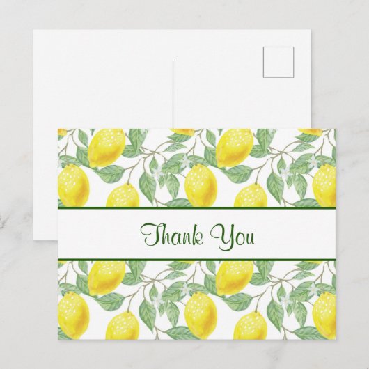 Gele citroenen met groen blad patroon dank u briefkaart (Voorkant / Achterkant)