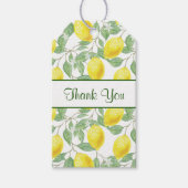 Gele citroenen met groen blad patroon dank u cadeaulabel (Voorkant)