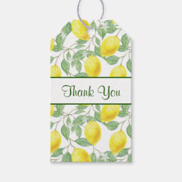 Gele citroenen met groen blad patroon dank u cadeaulabel