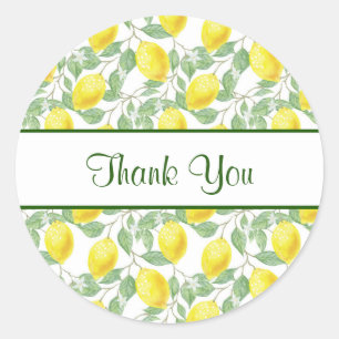 Gele citroenen met groen blad patroon dank u ronde sticker