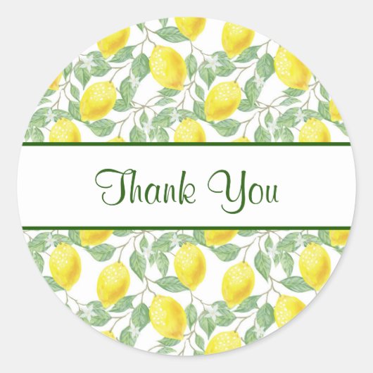 Gele citroenen met groen blad patroon dank u ronde sticker (Voorkant)