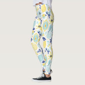 Gele Citroenen Mint Groen en Blauw Patroon Print Leggings (Links)