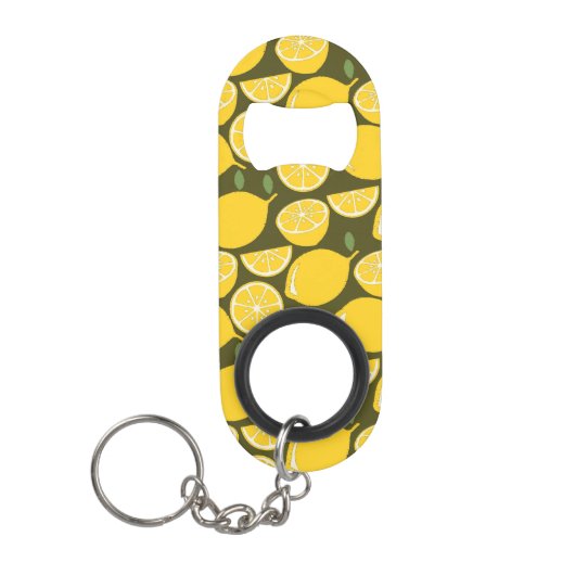 Gele citroenen & olijfgroene patroon: moderne citr mini flessenopener (Voorkant)