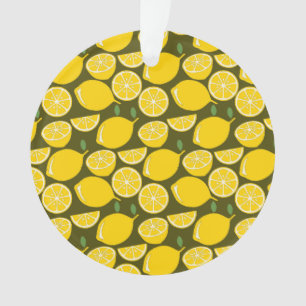 Gele citroenen & olijfgroene patroon: moderne citr ornament