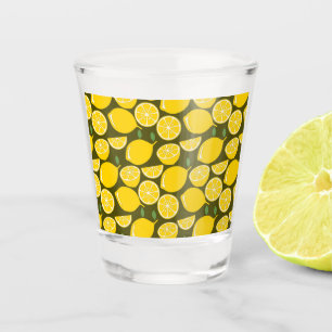 Gele citroenen & olijfgroene patroon: Moderne citr Shot Glas