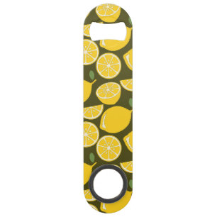 Gele citroenen & olijfgroene patroon: moderne citr speed flessenopener