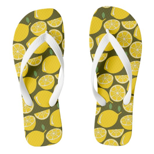 Gele citroenen & olijfgroene patroon: moderne citr teenslippers (Voetbed)