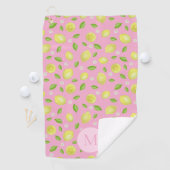 Gele citroenen op roze aangepaste initiële dames golfhanddoek (Insitu)